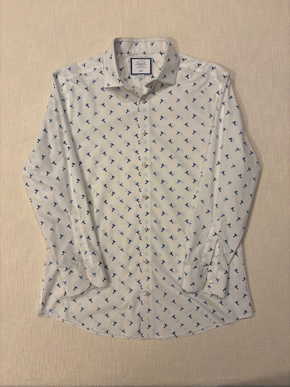 Charles Tyrwhitt Men's 16.5 33 Slim Fit Non-Iron Cotton Hummingbird Shirt